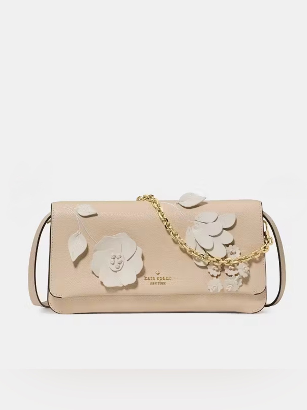 kate spade NWT Ivy Crossbody Bag Milk Glass Floral Appliqué Chain Clutch Cream